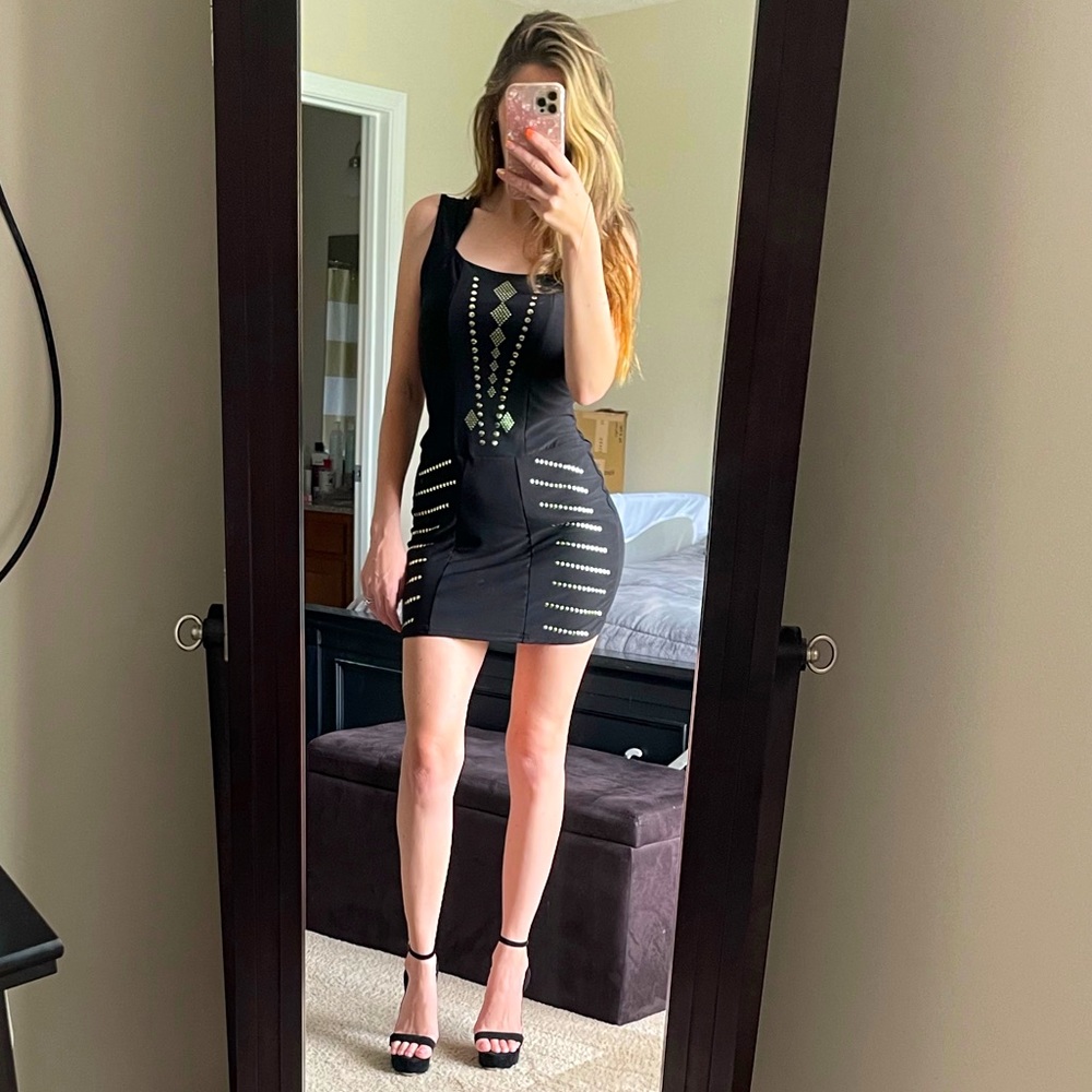 Silver Embellished black mini dress